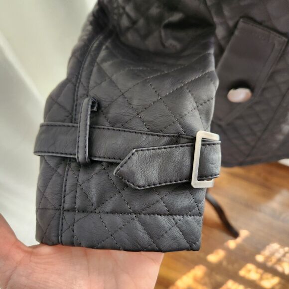 MONTANACO Faux Leather Jacket Womens Small Blank Quilted Peacoat Button Classic - Picture 5 of 14